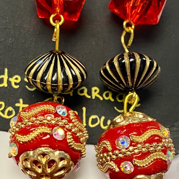 Handcrafted Red Earrings - Picture 3 of 3